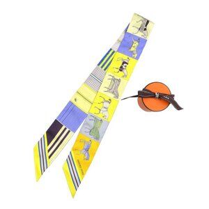Hermes Twilly New Blanket Silk Yellow Blue Scarf 0237